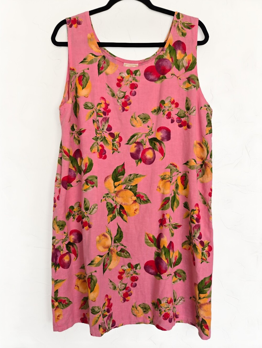 Vintage Linen Pink Fruit Mini Loose Fit Dress, L